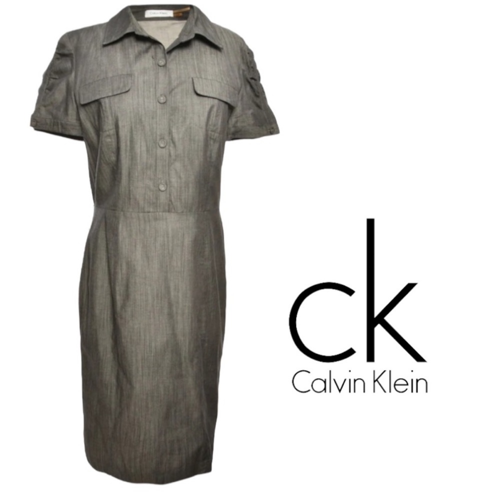 Calvin Klein Charcoal mid buttoned Denim classic safari dress.